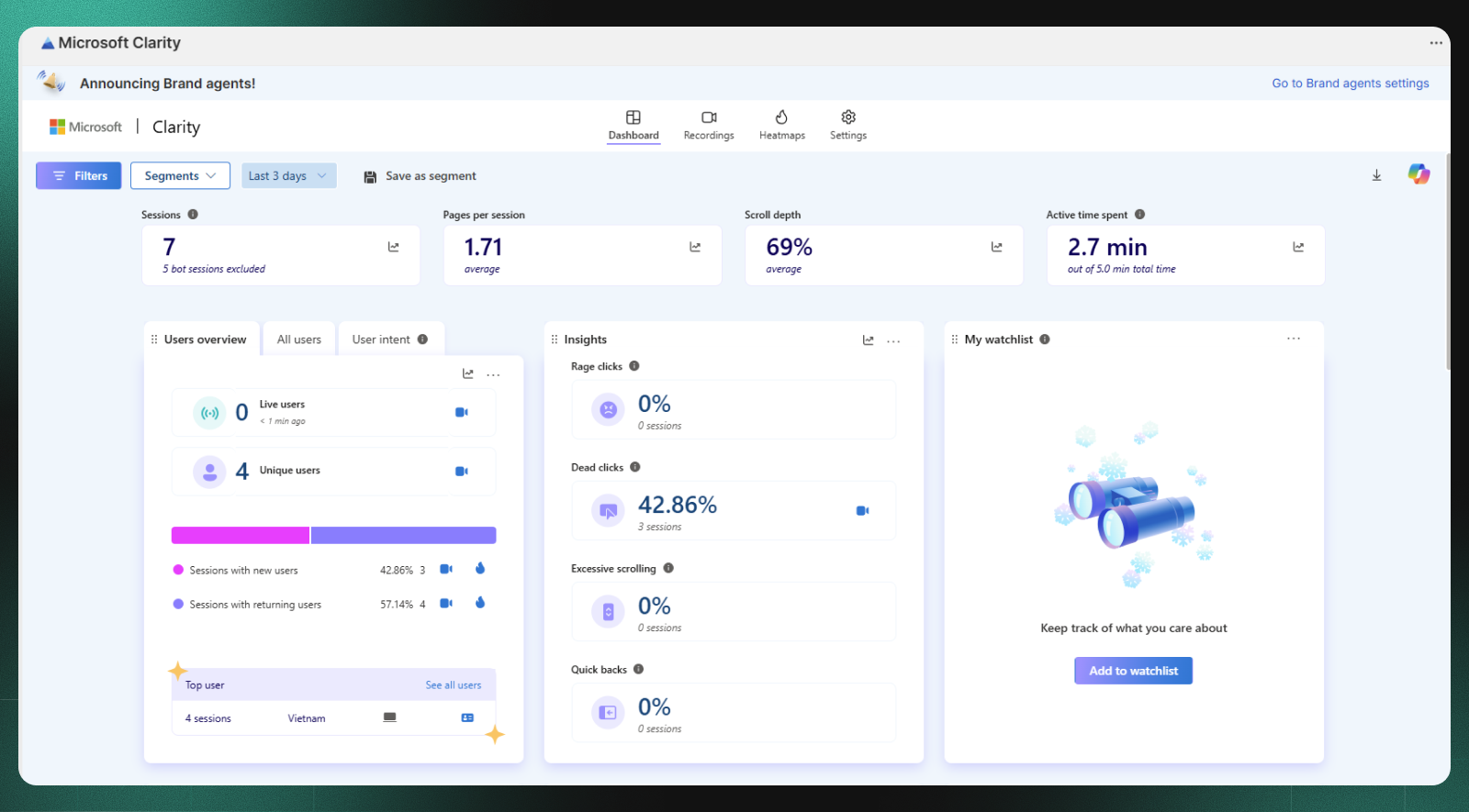 Microsoft Clarity heatmaps, session replays