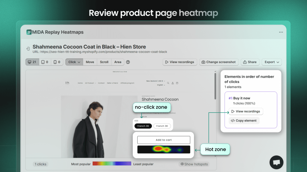 check product landing page heatmap