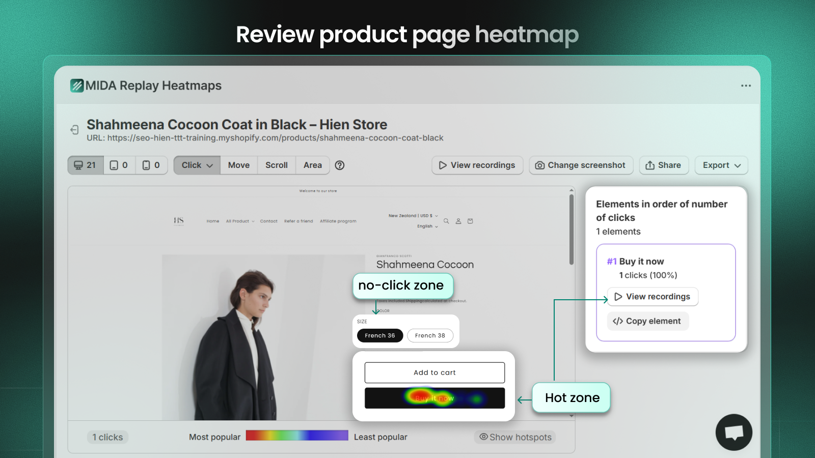check product landing page heatmap
