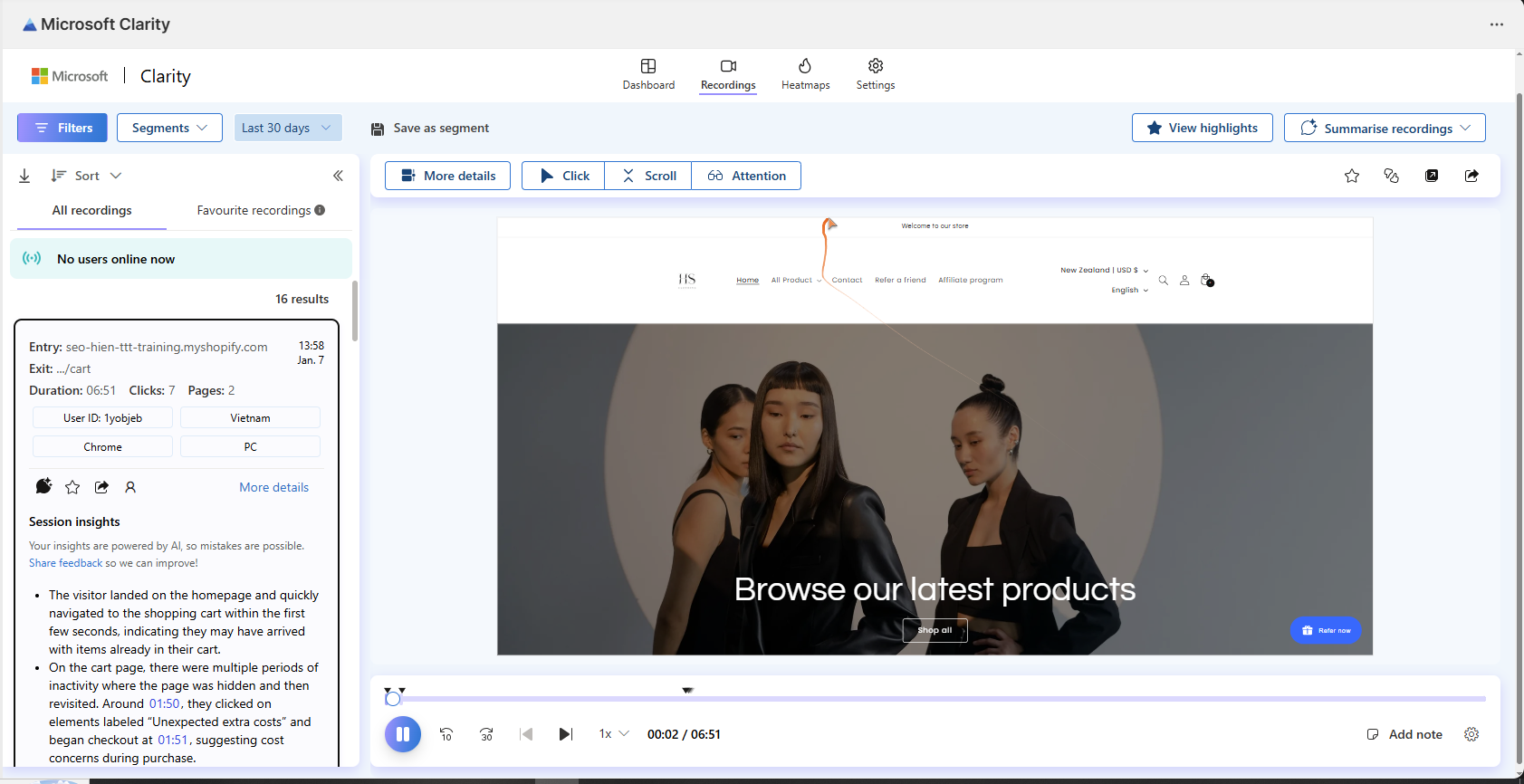 Microsoft Clarity recording