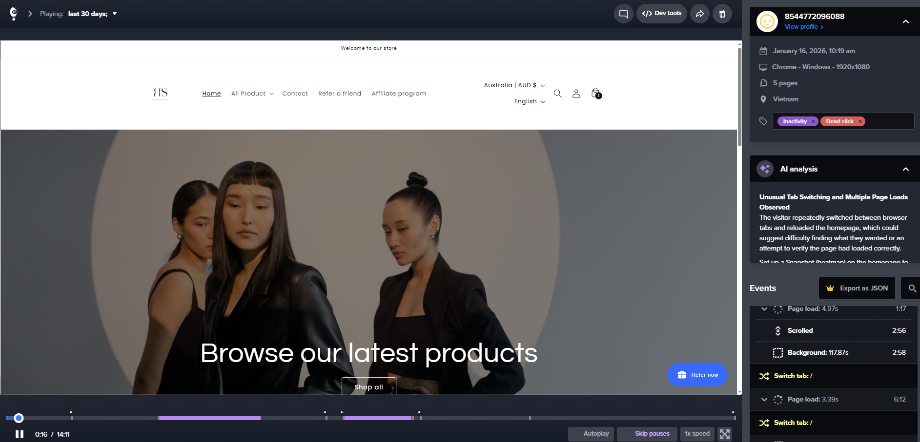 Crazy Egg replays with AI insight