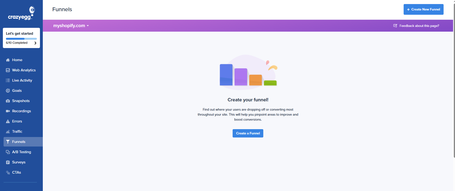 Crazy Egg doesn't provide built-in funnel for Shopify store