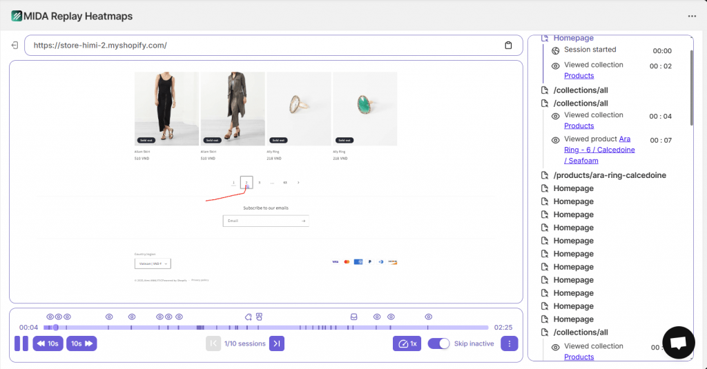 MIDA heatmaps, session replay