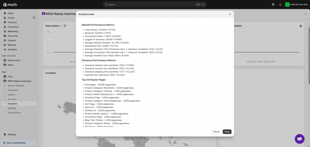 Copy button for all metrics
