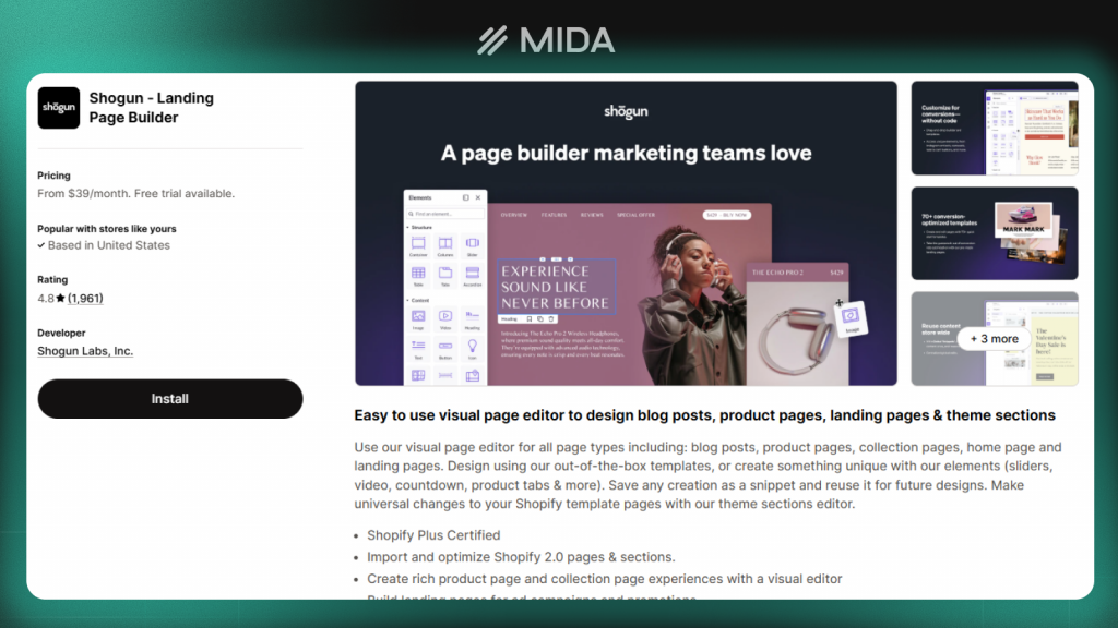 Shogun visual page builder